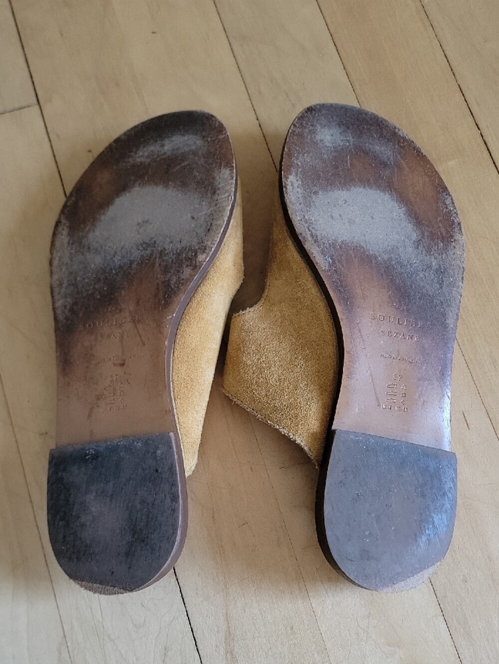 Sezane Jade Low Mules Tan Suede Slide Sandals with Silver Turquoise Buckles - 37 - Picture 6 of 13